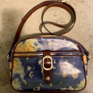Patricia Nash Blue and Brown Map Crossbody Bag